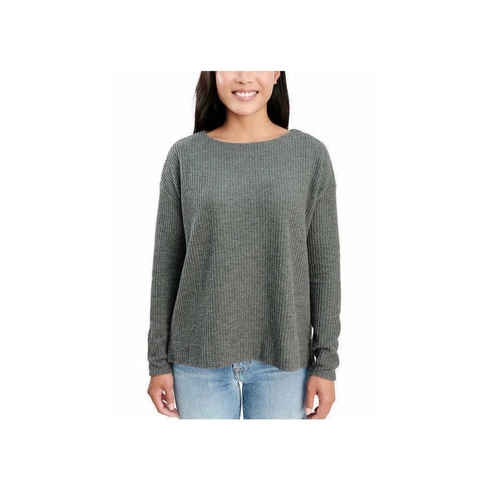 Splendid Women's Size LARGE  GRAY Thermal Waffle Top Long Slit Sides Modest Soft